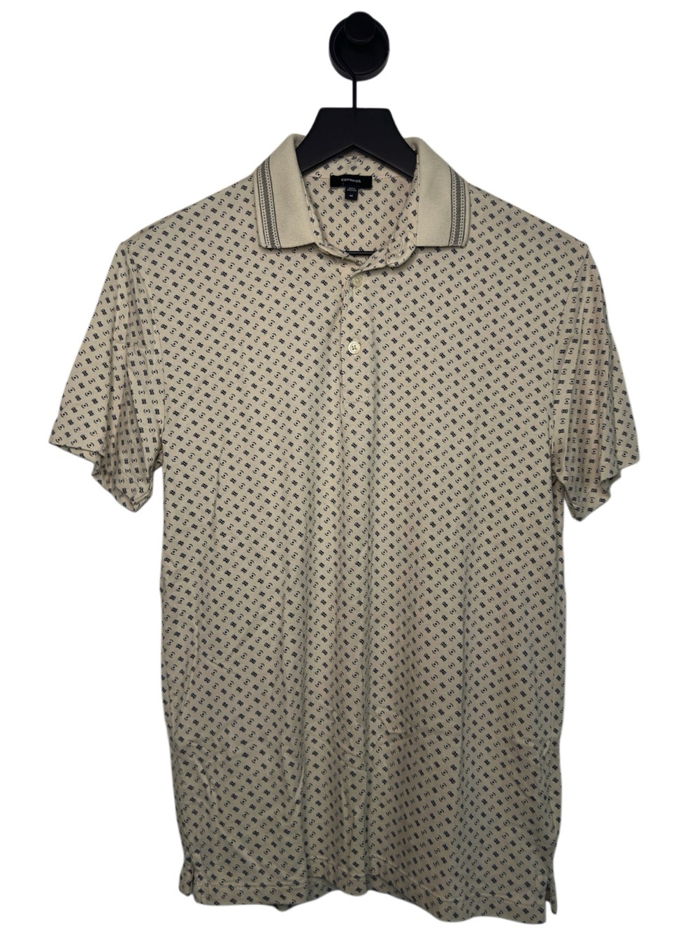 Express Men’s Polo Shirt in Beige with Small Navy & Black Print